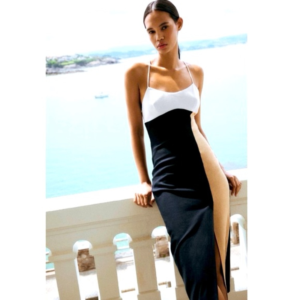 Zara COLOR BLOCK LINEN BLEND DRESS
